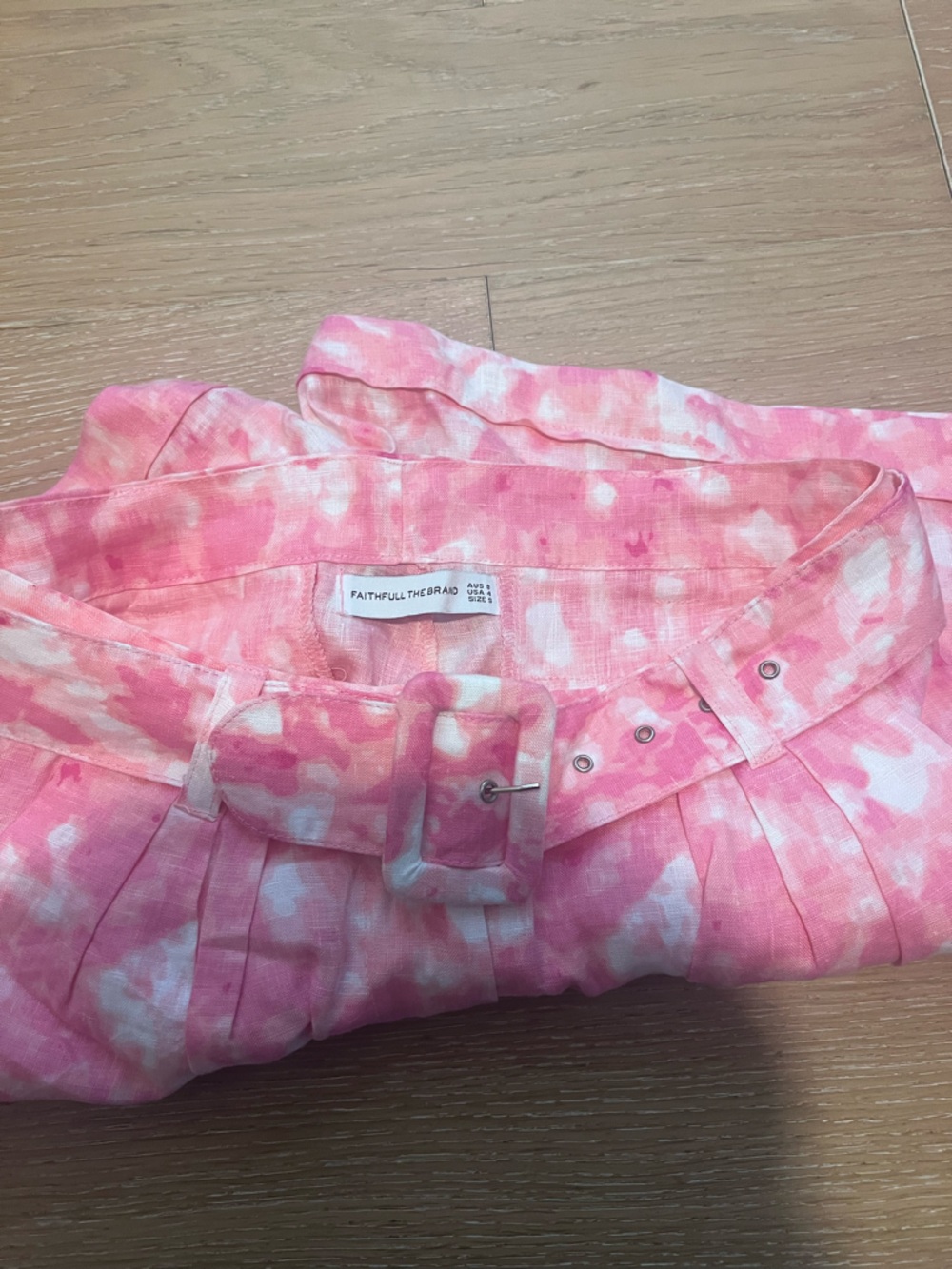 Faithfull the Brand Pink Tie-Dye High Waist Shorts with Belt Detail - Picture 4 of 6